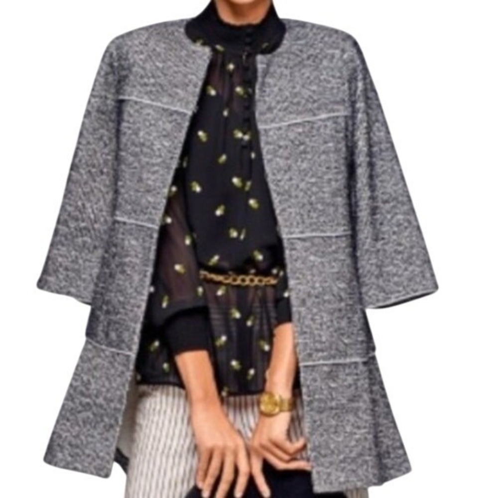 Cabi Textured Marled Knit Cardigan Jacket Piping 3/4 Sleeve Black White Womens M